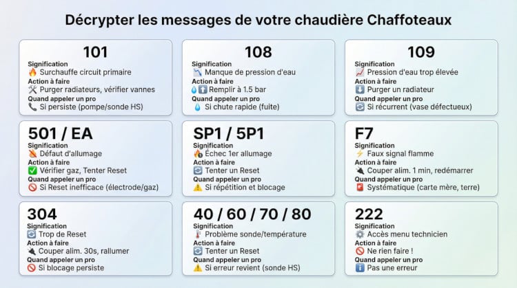 Décrypter les codes d'erreur de votre chaudière Chaffoteaux