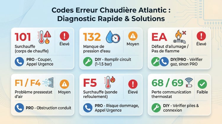 Codes erreur courants chaudière Atlantic