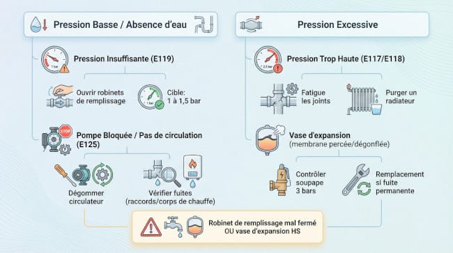 Gérer la pression basse et l'absence d'eau d'une chaudière Chappée